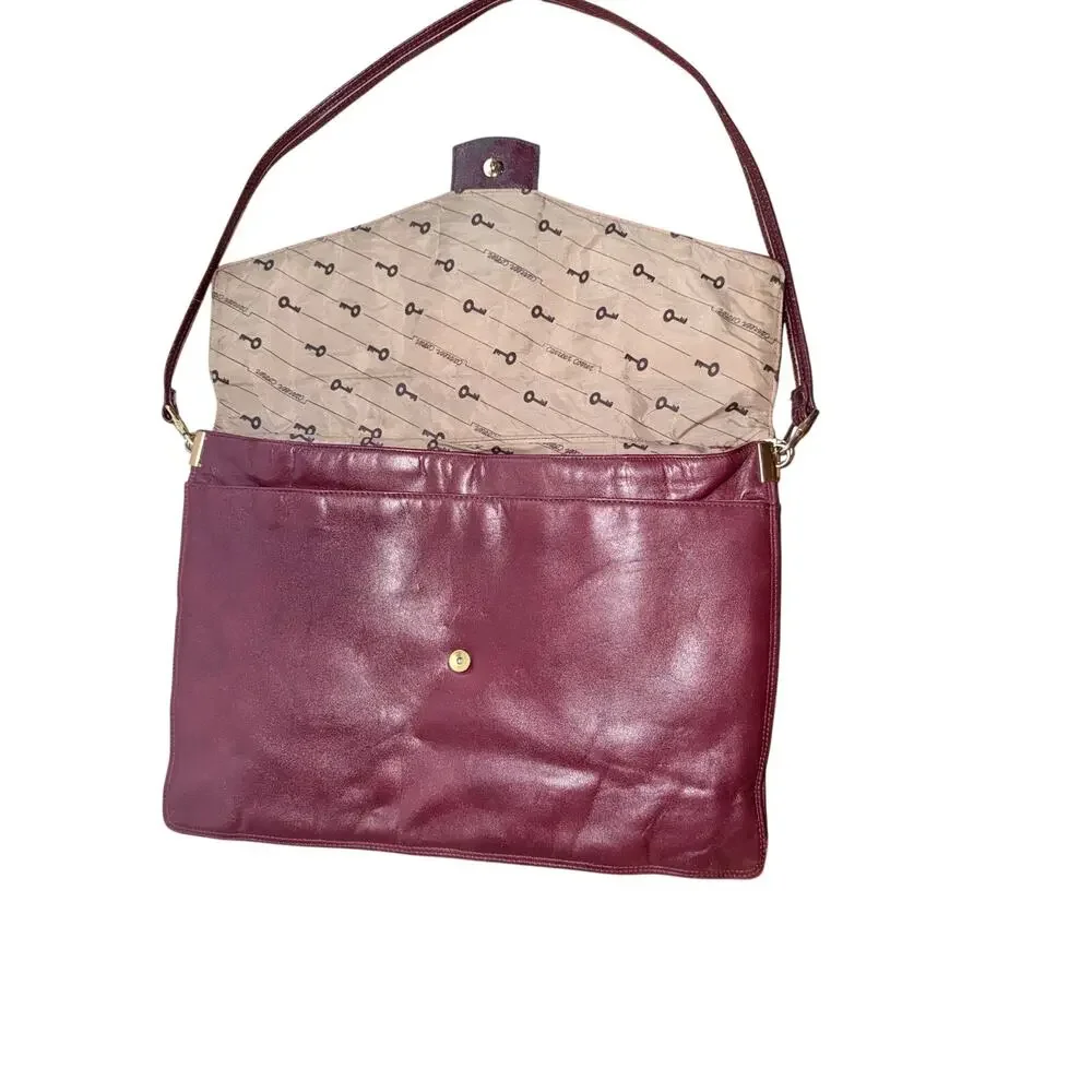 Vintage rust red leather portfolio with shoulder strap iPad tablet briefcase